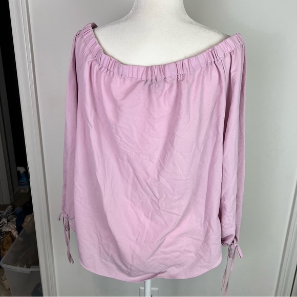 Vince Camuto Womens Peasant Blouse Pink Long Sleeve Tie Cuff Off Shoulder L - Picture 4 of 5